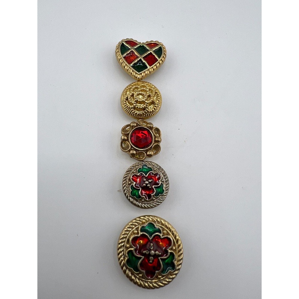 Vintage Five Different Heart and Flower Button Covers 90s 80s